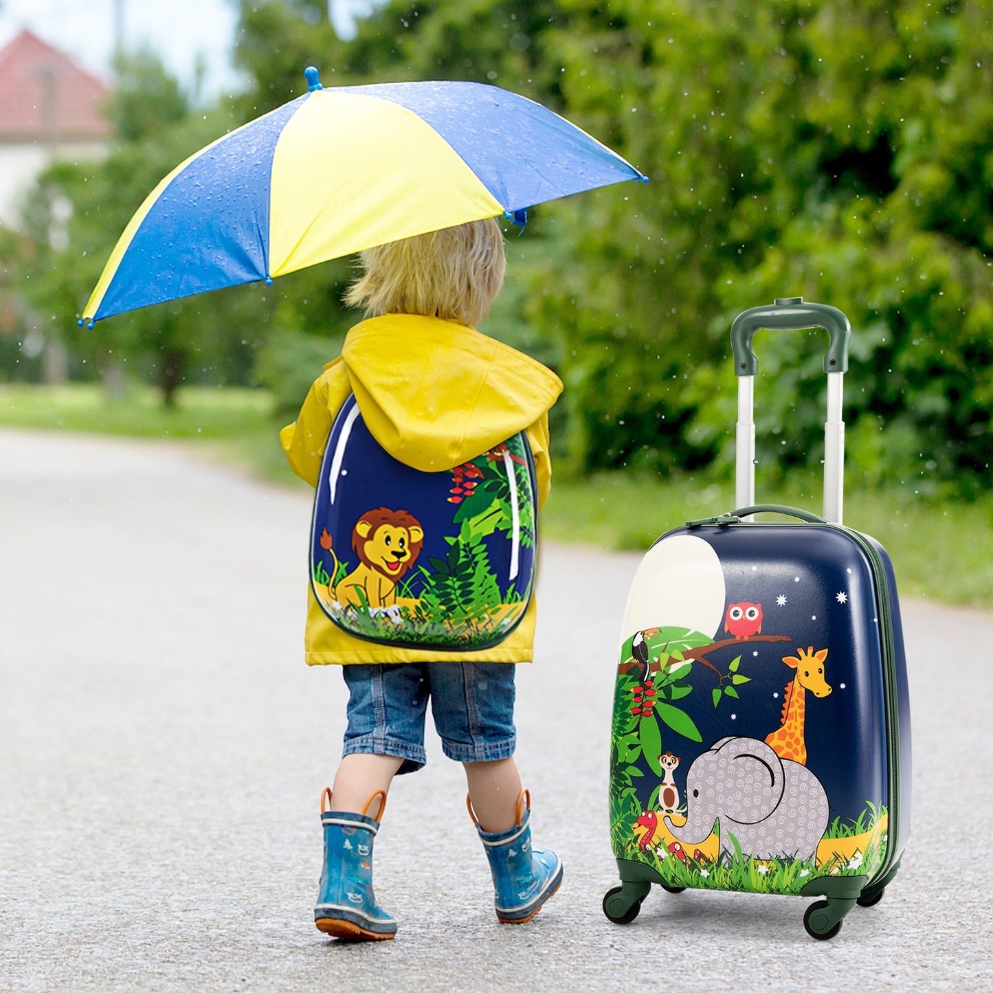 GemGear 2-piece kids carry-on luggage set: 12in rolling backpack and 16in suitcase with elephant jungle print on Tampa Home & Garden Store