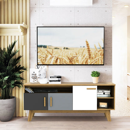 Mueble para TV de 65 pulgadas con 3 armarios de almacenamiento y 3 estantes abiertos para salón
