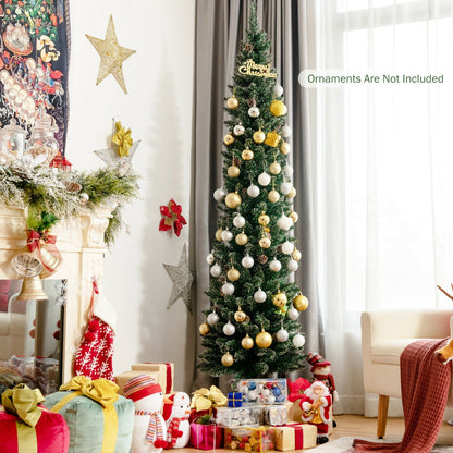 Snowy Artificial Pencil Christmas Tree with Pine Cones, green tall tree DirectDeals on Tampa Home & Garden Store