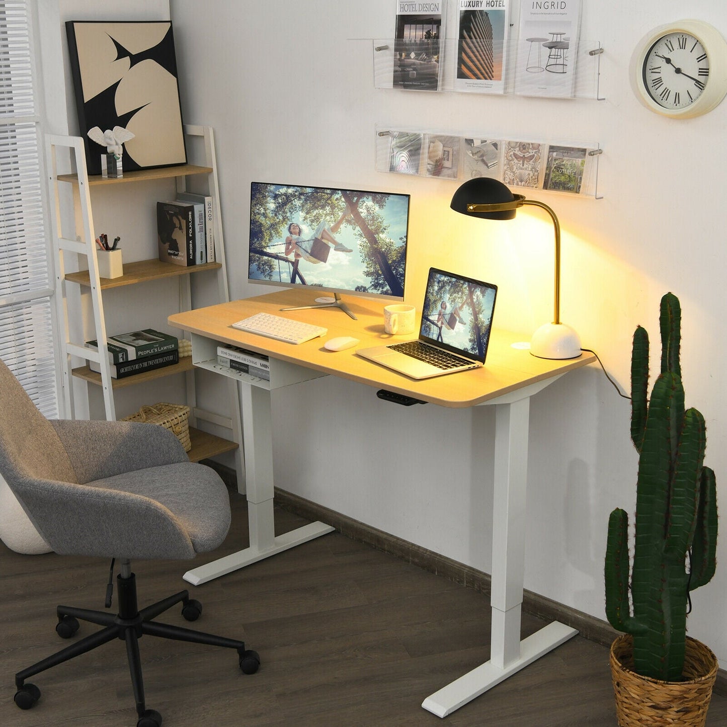 Escritorio eléctrico regulable de 48 pulgadas con panel de control y puerto USB - Beige