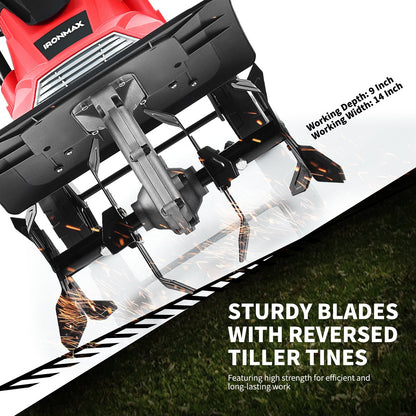Cultivador y escarificador eléctrico con cable de 10 amperios y 14 pulgadas de profundidad de labranza de 9 pulgadas