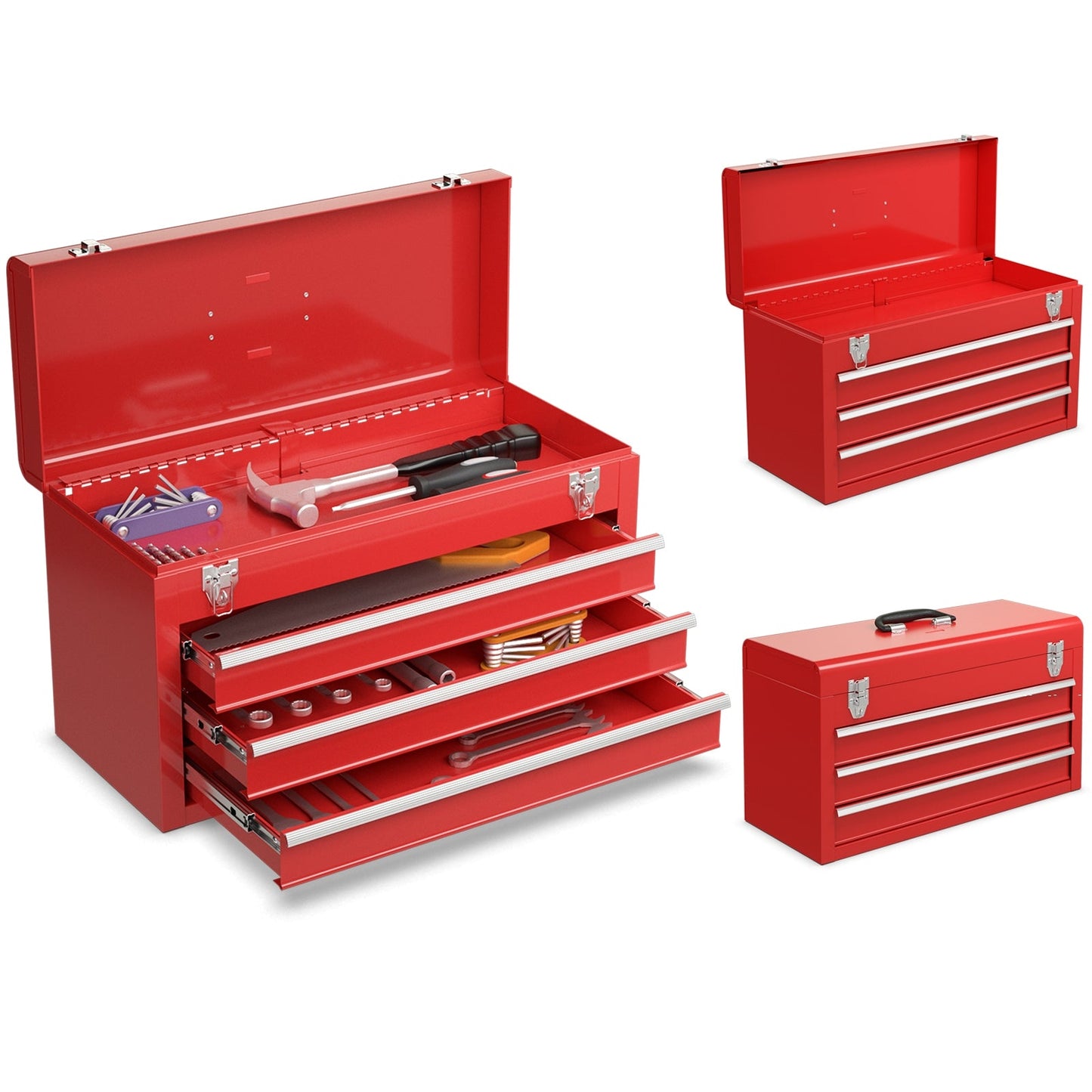 Caja de herramientas portátil para mecánico de garaje con 3 cajones - Rojo