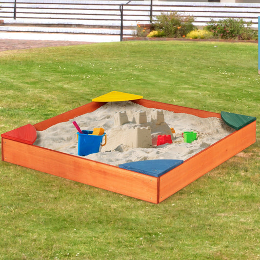 Kids Outdoor Wooden Backyard Sandbox with Built-in Corner Seating - Tampa Home & Garden Store