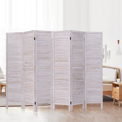 Pantalla divisoria de madera de 6 paneles estilo veneciano con lamas clásicas - Blanca