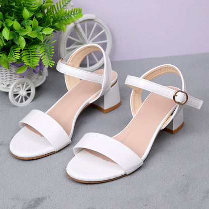 Stevvex Women’s white leather sandals with open toe and ankle strap buckle, low block heel on Tampa Home & Garden Store