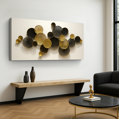 Lotus Leaf Abstract Wall Art V canvas gold, bronze and black lace disks Tailored Canvases on Tampa Home & Garden Store