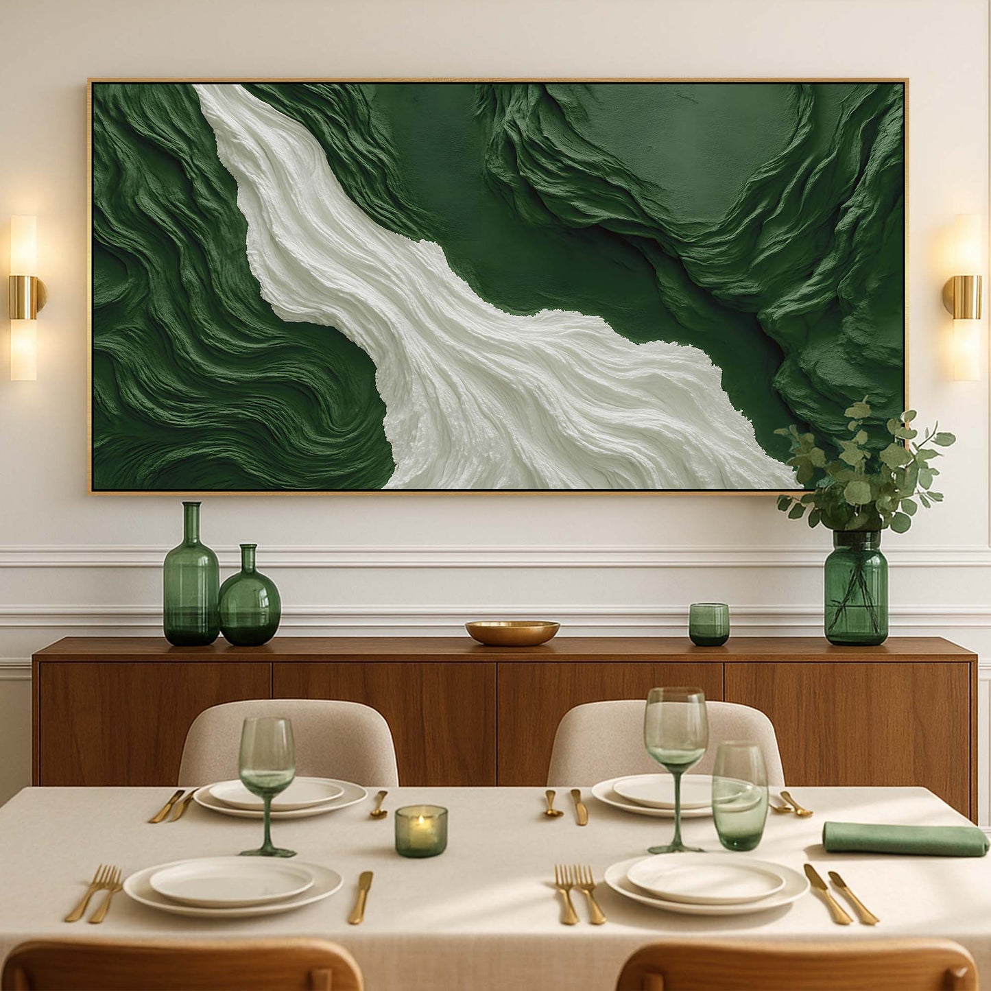 Green Rivers Abstract Wall Art canvas by Tailored Canvases with flowing green and white texture on Tampa Home & Garden Store