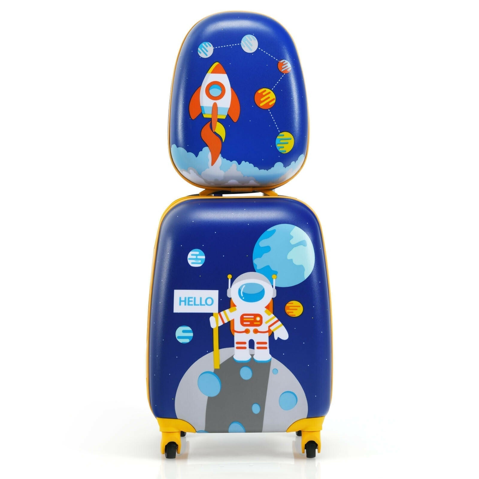 2-piece kids luggage set blue backpack and suitcase with space rocket and astronauts by GemGear on Tampa Home & Garden Store