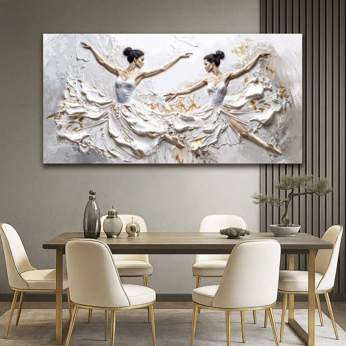 Modern Ethereal Dancers Wall Art Canvas, two dancers in textured white gowns on Tampa Home & Garden Store