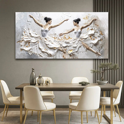 Modern Ethereal Dancers Wall Art Canvas, two dancers in textured white gowns on Tampa Home & Garden Store