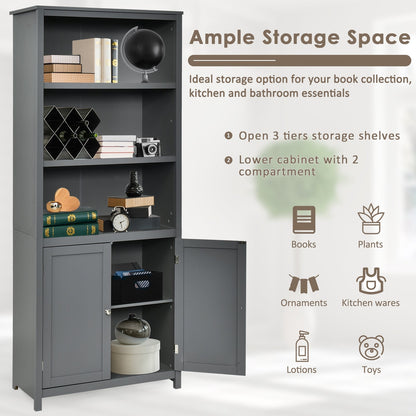 Estantería Librería Almacenamiento Mueble de Madera Unidad Exhibición con Puertas-Gris