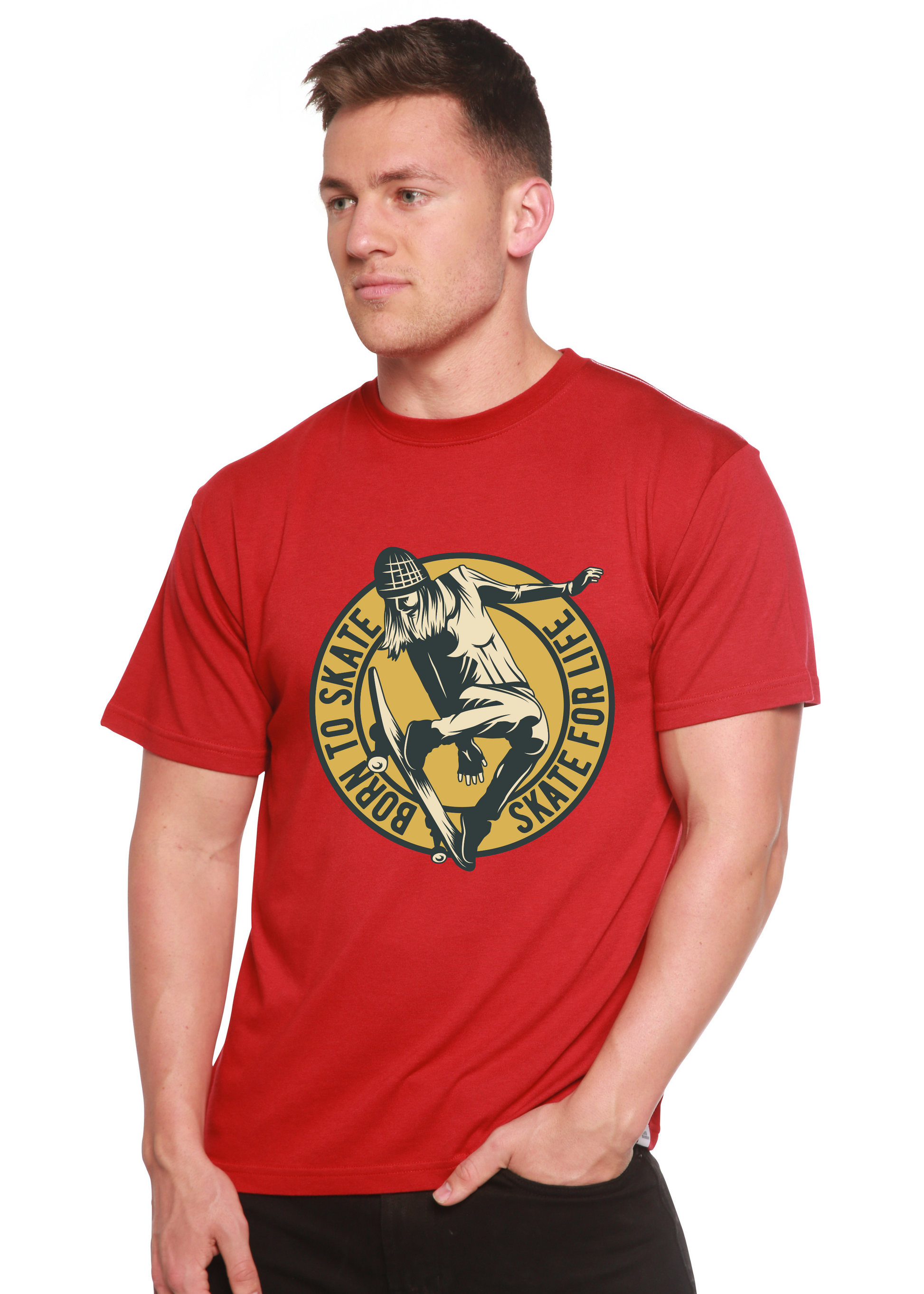 Spun Bamboo Skate For Life graphic tee red bamboo viscose/organic cotton with skate artwork on Tampa Home & Garden Store