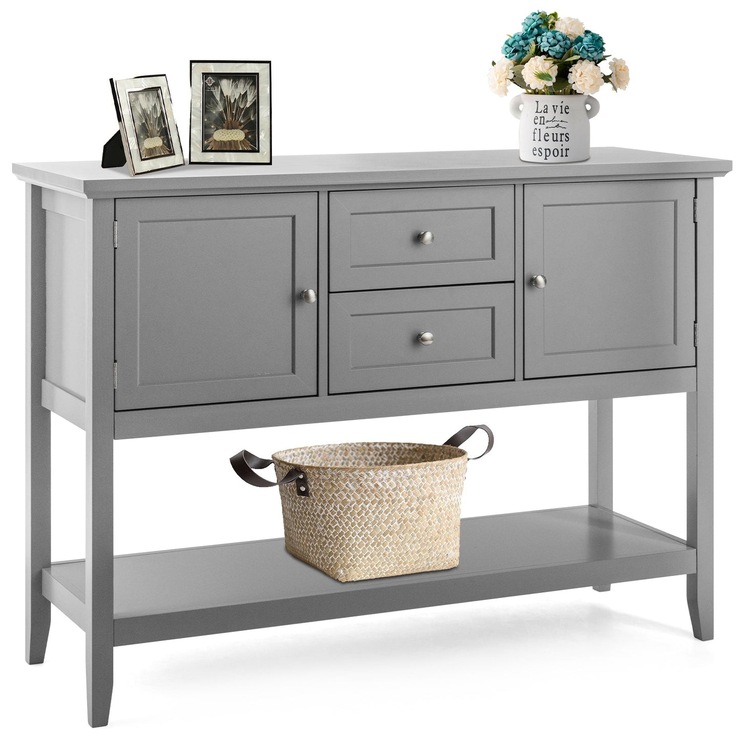 Aparador de madera Consola con cajones y almacenamiento - Gris