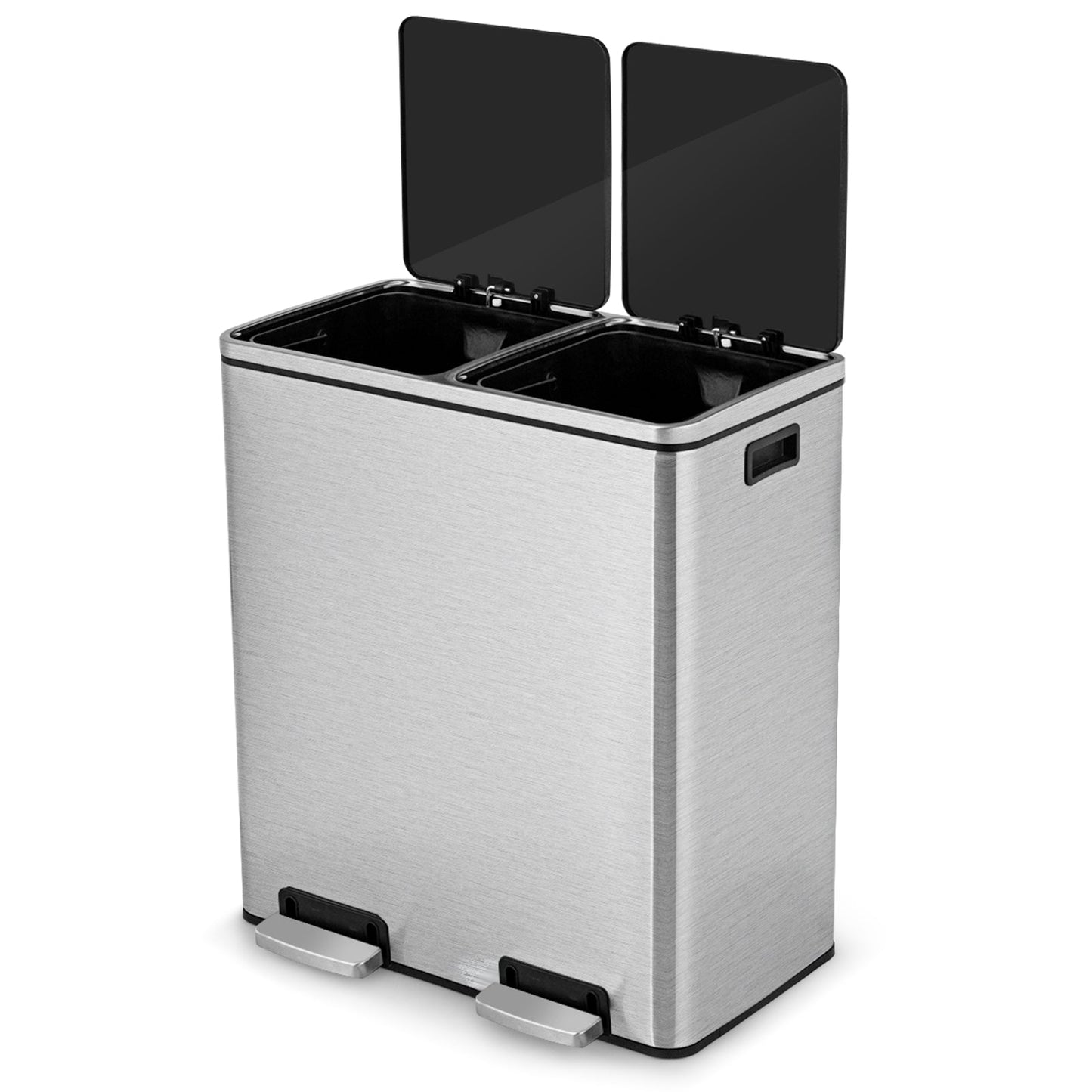 Cubo de basura doble de 60 litros para reciclaje con pedal - Plateado