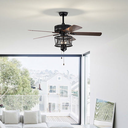 Ventilador de techo de 50 pulgadas con luces, aspas reversibles y control de cadena - Negro