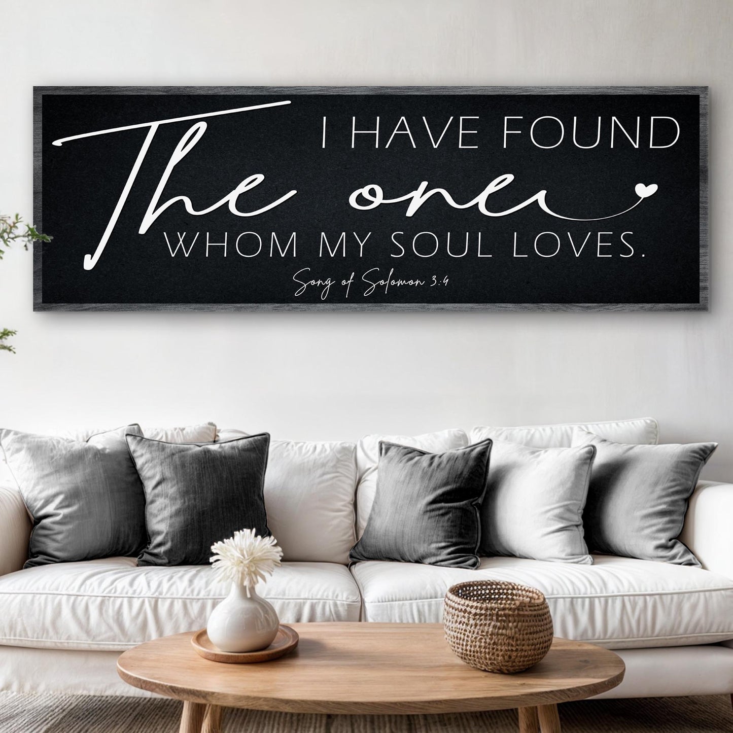Tailored Canvases I Have Found The One Whom My Soul Loves canvas white script on black on Tampa Home & Garden Store
