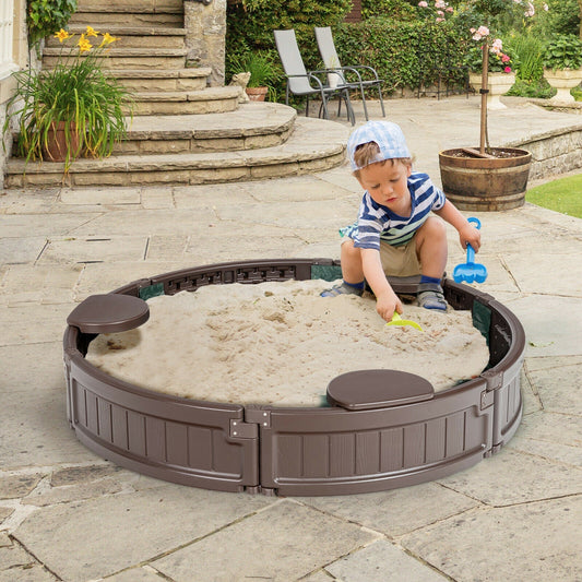 Sandbox with Built-in Corner Seat and Cover-Brown - Tampa Home & Garden Store