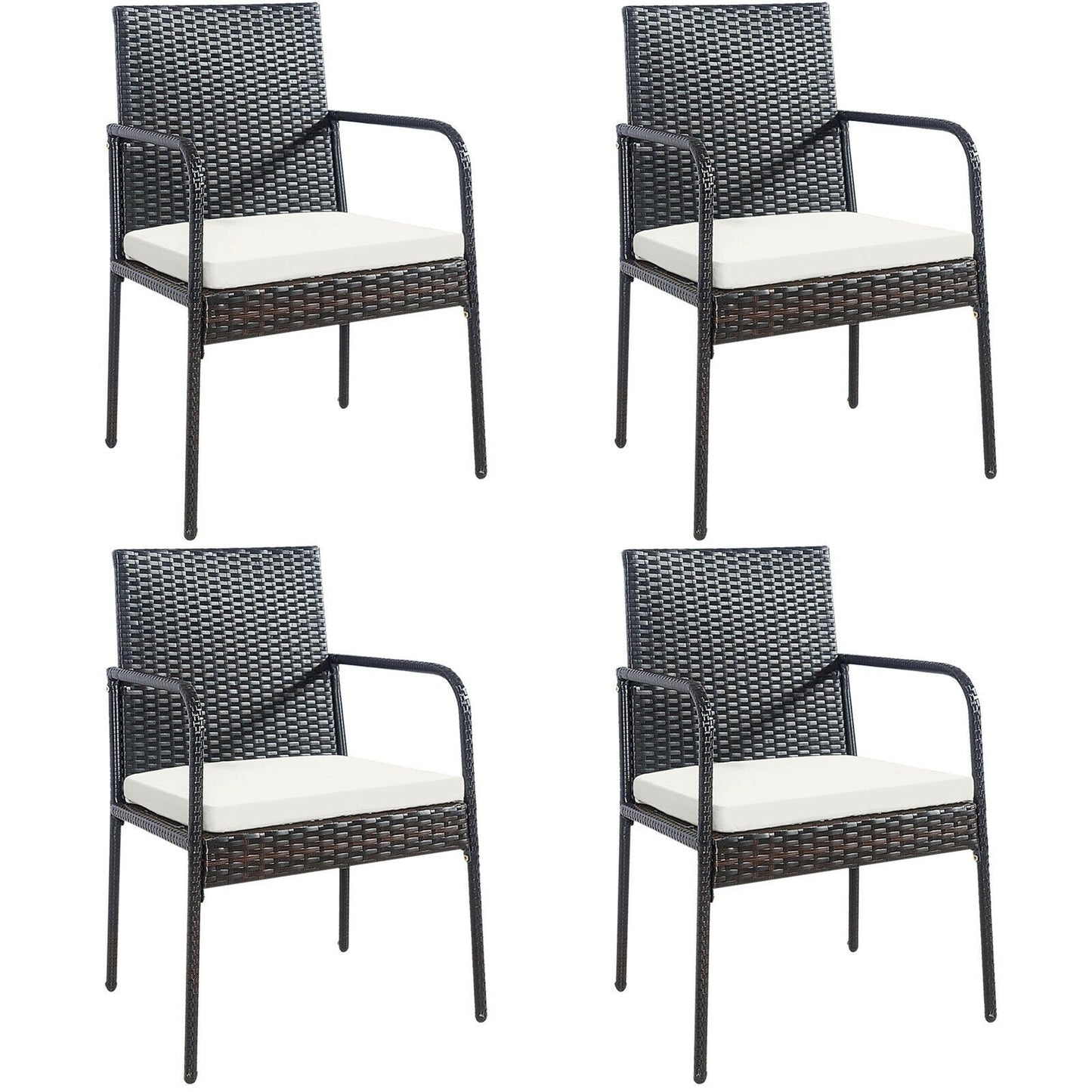 4 Pieces Patio Wicker Rattan Dining Set with Comfy Cushions