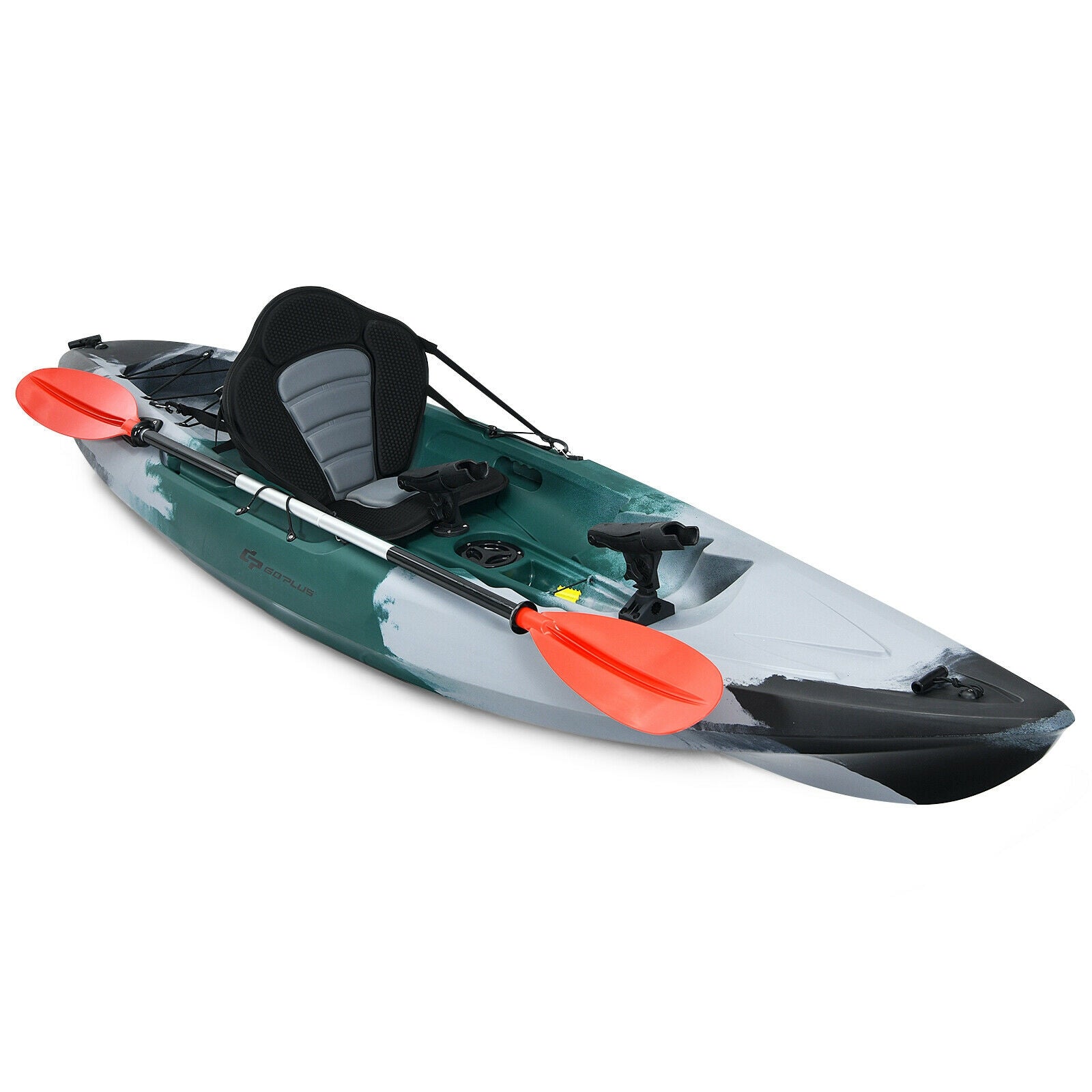 GemGear sit-on-top fishing kayak with padded backrest and rod holders on Tampa Home & Garden Store