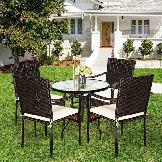 Set of 4 Patio Rattan Stackable Dining Chair with Cushioned Armrest for Garden - Tampa Home & Garden Store