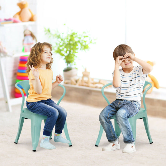 Set of 2 Steel Armchair Stackable Kids Chairs-Green - Tampa Home & Garden Store