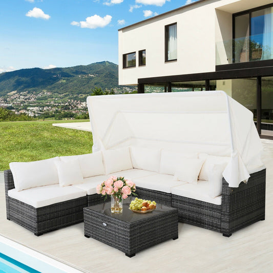 6 Pieces Patio Rattan Furniture Set with Retractable Canopy - Tampa Home & Garden Store