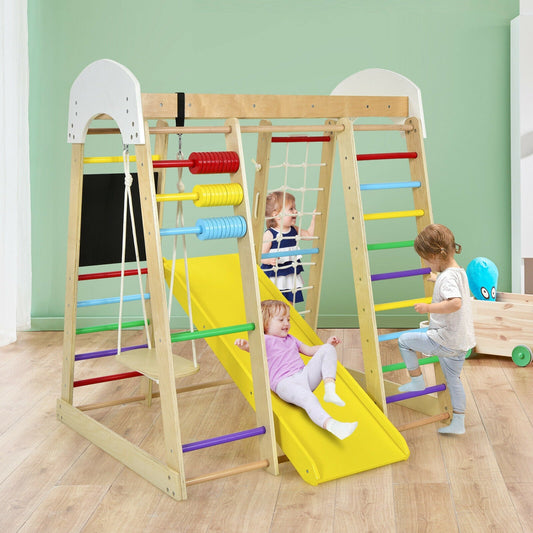 Indoor Playground Climbing Gym Wooden 8-in-1 Climber Playset for Children-Multicolor - Tampa Home & Garden Store