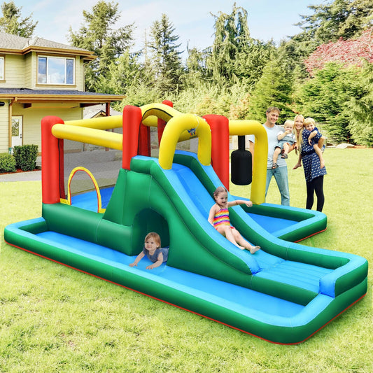 Inflatable Water Slide Climbing Bounce House with Tunnel and 735W Blower - Tampa Home & Garden Store