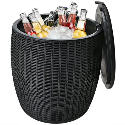 GemGear black 9.5 gallon 4-in-1 patio rattan cooler bar with ice and beer bottles on Tampa Home & Garden Store