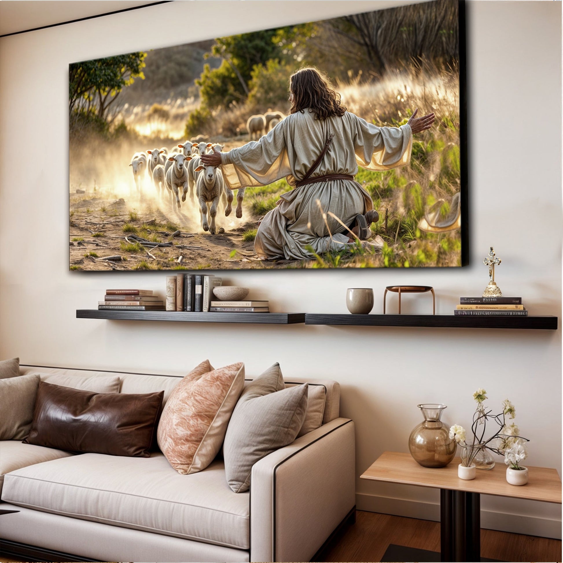 Jesus Protects The Lamb From Wolves Faith Wall Art VIII canvas by Tailored Canvases on Tampa Home & Garden Store
