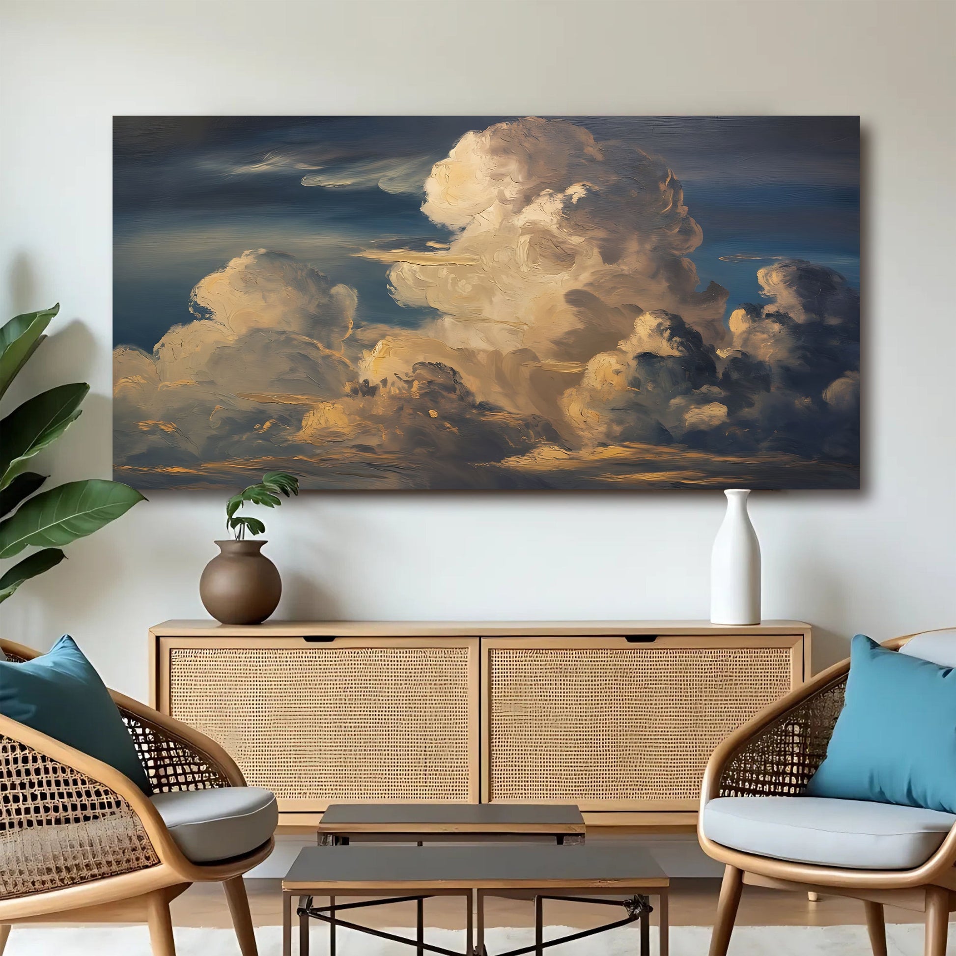 Cloud Wall Art canvas by Tailored Canvases; dramatic beige clouds over blue sky on Tampa Home & Garden Store