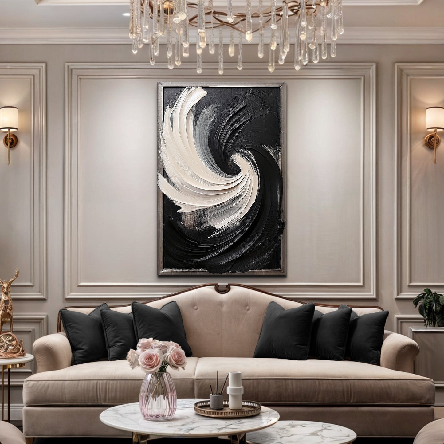 Canvas wall art Black and White Vortex Abstract by Tailored Canvases on Tampa Home & Garden Store