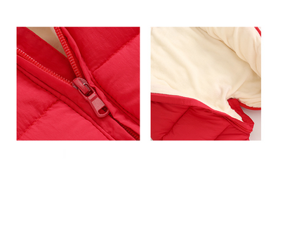 Baby snowsuit jumpsuit red quilted with cream lining, front zipper, newborn unisex on Tampa Home & Garden Store