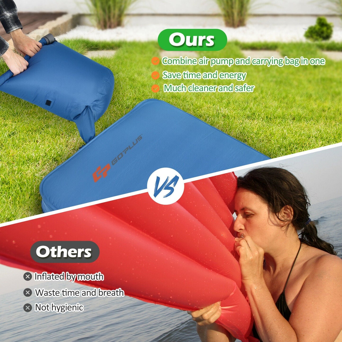 GemGear self-inflating folding camping sleeping mattress blue with carrying bag on Tampa Home & Garden Store