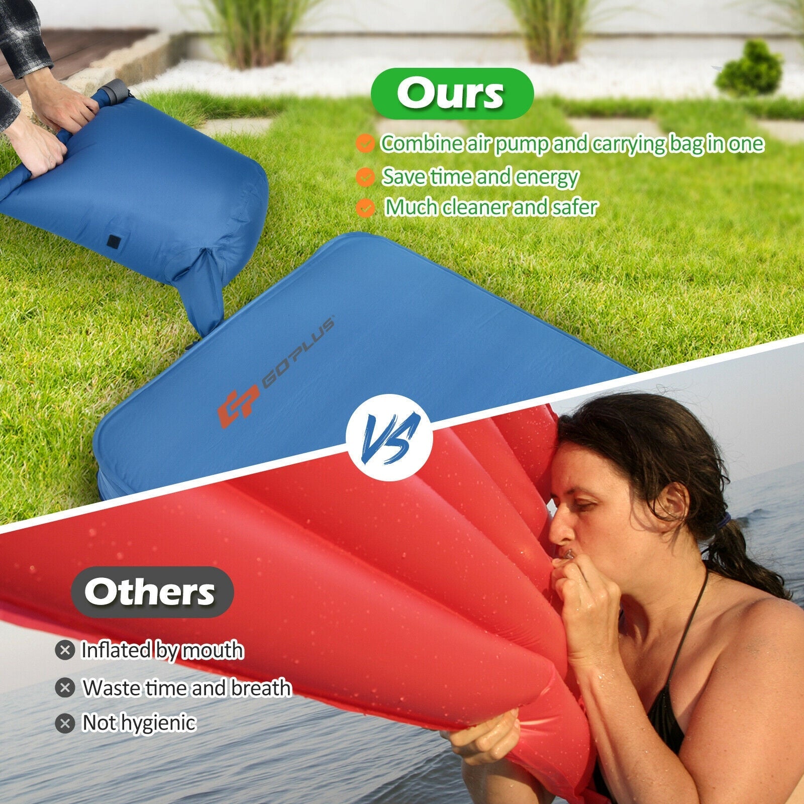 GemGear self-inflating folding camping sleeping mattress blue with carrying bag on Tampa Home & Garden Store