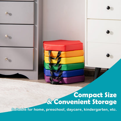 6 Pieces Multifunctional Hexagon Toddler Floor Cushions Classroom Seating with Handles