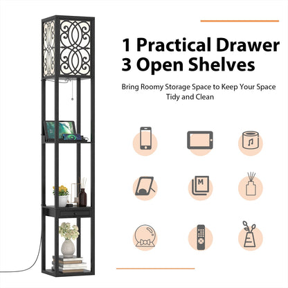 Modern standing shelf lamp DirectDeals with 1 power outlet and 2 USB ports, black metal frame on Tampa Home & Garden Store