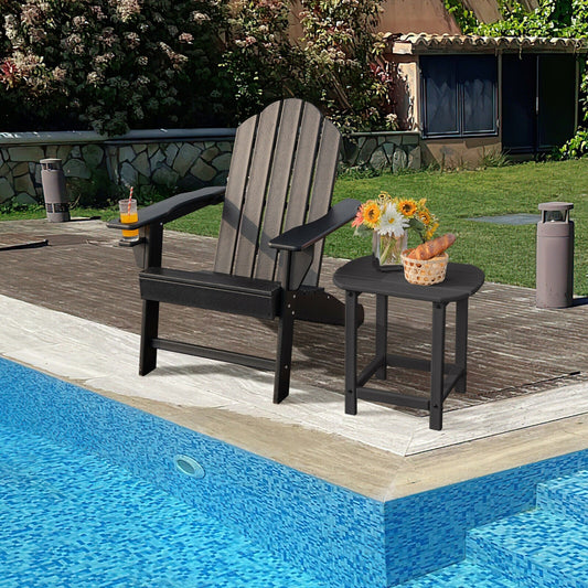 Outdoor Adirondack Chair with Built-in Cup Holder for Backyard Porch-Black - Tampa Home & Garden Store
