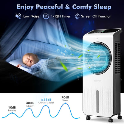 Enfriador de Aire Evaporativo 3 en 1 con Temporizador de 12H y Mando a Distancia - Blanco
