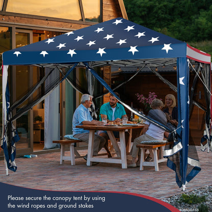 GemGear 10 ft x 10 ft pop-up canopy tent with blue star-pattern canopy and mesh netting on Tampa Home & Garden Store