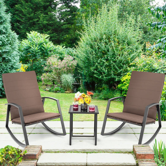 3 Pieces Patio Rattan Rocking Furniture Set-Brown - Tampa Home & Garden Store