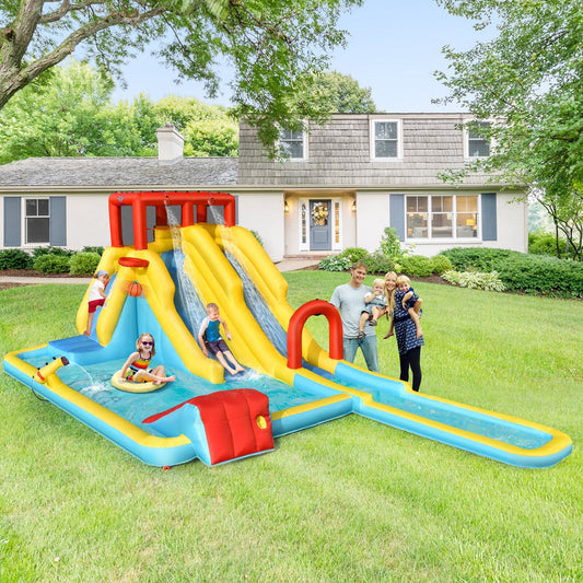 Inflatable Dual Slide Water Park Climbing Bouncer with 735W Air Blower - Tampa Home & Garden Store