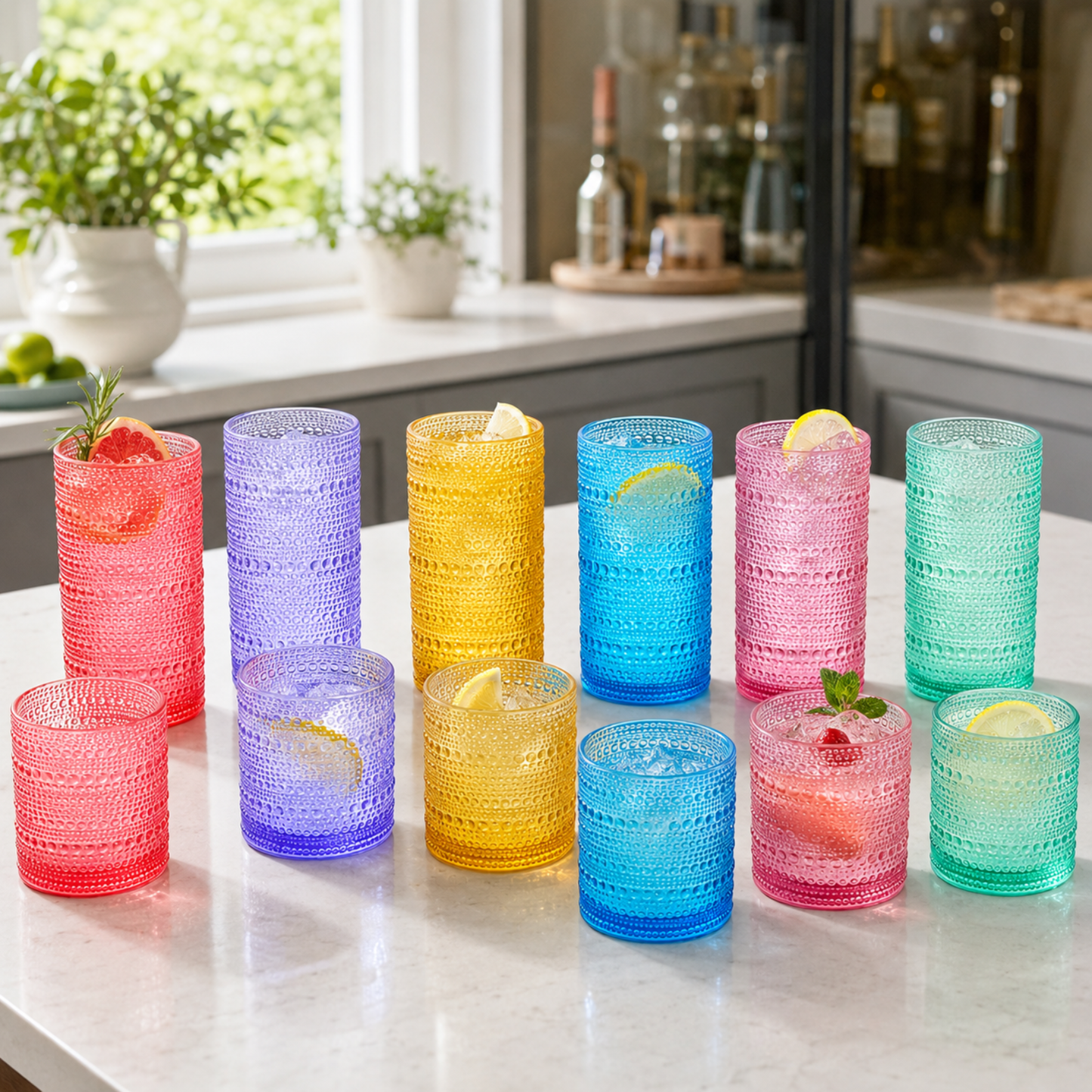 Madrid Acrylic Hobnail Lowball Glasses Set of 12