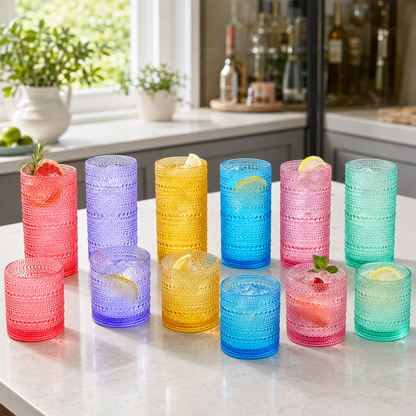 Madrid Acrylic Hobnail Lowball Glasses Set of 12