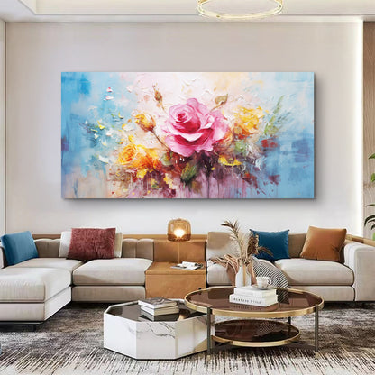 Rose Flower Wall Art Crafting Canvas with pink roses on a blue background on Tampa Home & Garden Store