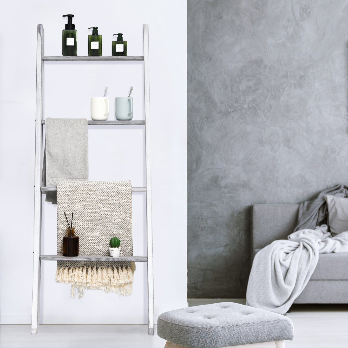 Estantería tipo escalera de pared de 4 niveles - Gris