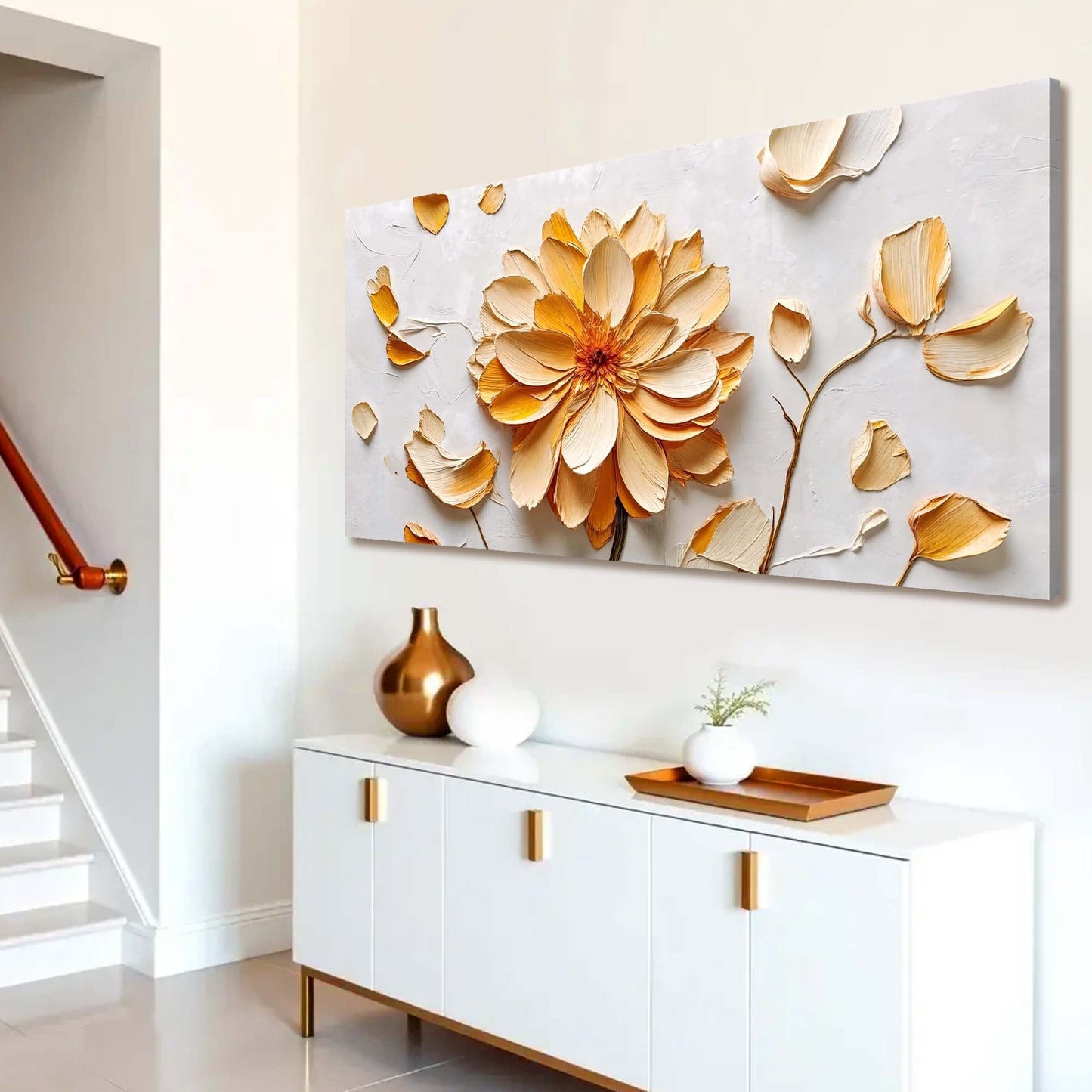 Golden Dandelion Wall Art III canvas by Tailored Canvases with orange petals on gray background on Tampa Home & Garden Store