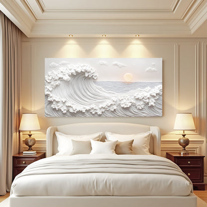 Ocean Waves Abstract Wall Art canvas with white textured embossed waves by Tailored Canvases on Tampa Home & Garden Store
