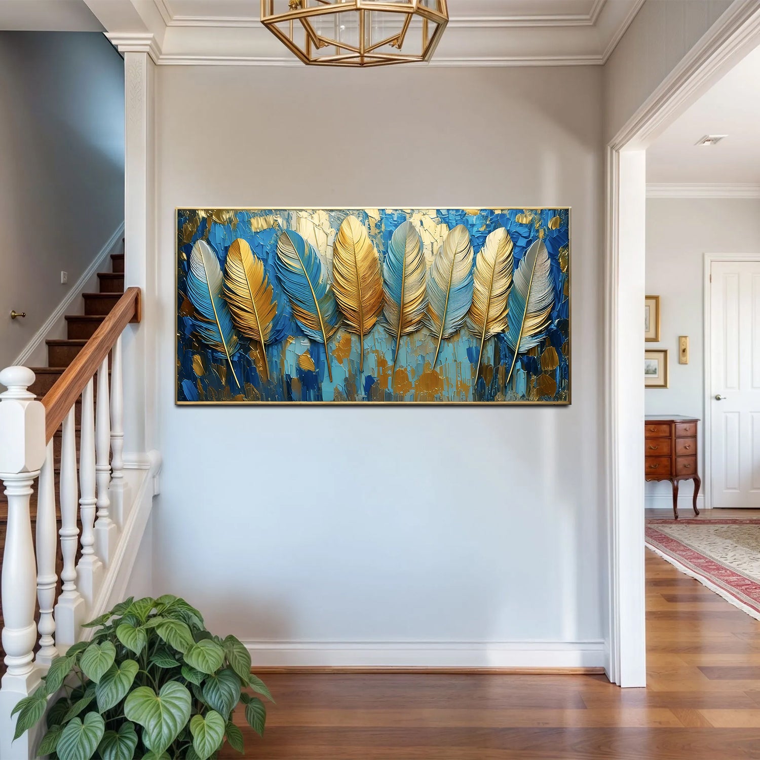 Confetti Sky Wall Art canvas by Tailored Canvases featuring a blue and gold leaf design on Tampa Home & Garden Store