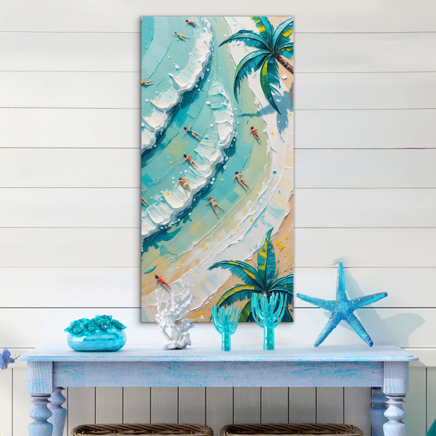 Beach Days Wall Art XXI canvas with turquoise waves, surfers and palm trees by Tailored Canvases on Tampa Home & Garden Store